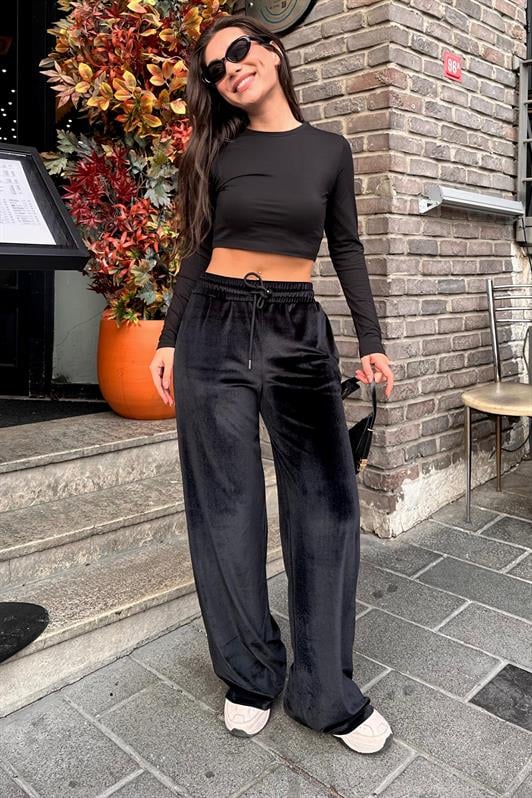 MDX Black Wide Leg Velvet Pants MG2283 - Waiblingen