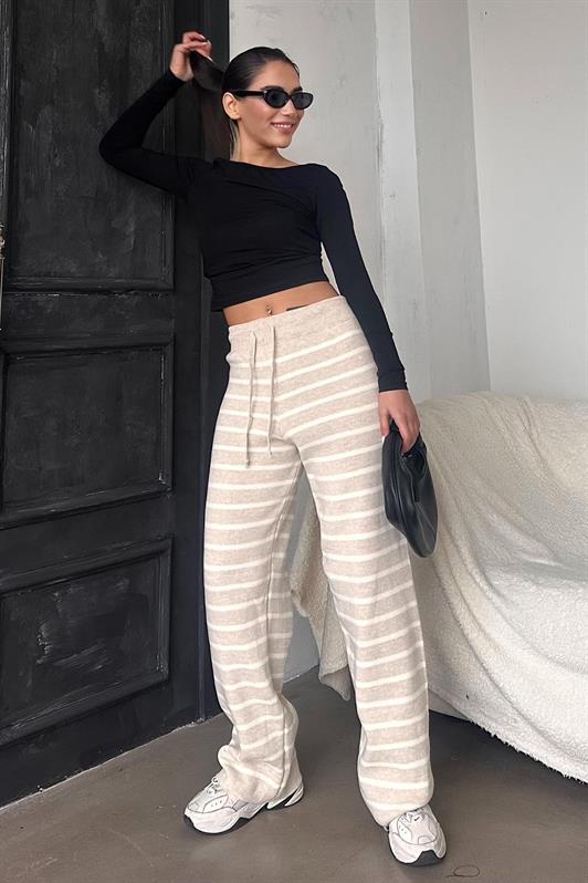 MDX Beige Striped Women's Knit Pants Mg2342 - Windsor