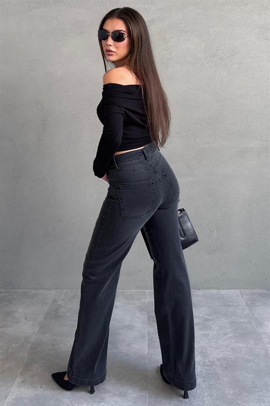 MDX Füme Wide Leg Kadın Kot Pantolon MG2596 - Ragusa