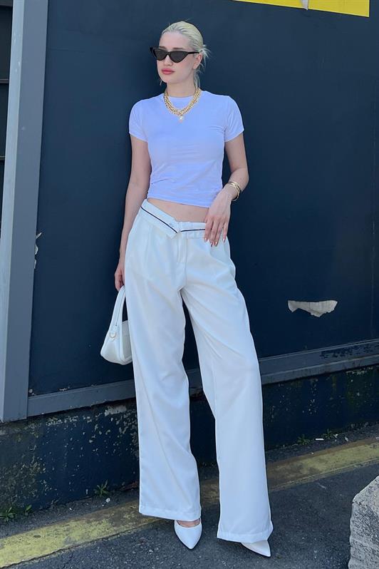 MDX Ecru Belt Detailed Wide Leg Pants MG1834 - Pinto