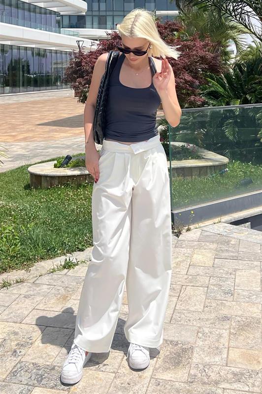 MDX White High Waist Comfortable Loose Fit Wide Leg Pants MG2120 - Cholet