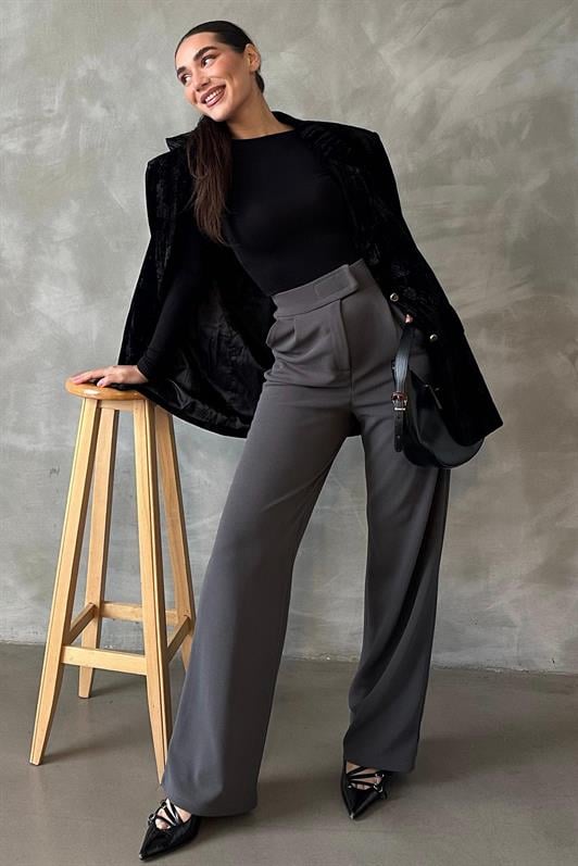 MDX Anthracite Palazzo Pants with Lycra and Velcro Closure MG2291 - San Juan del Río