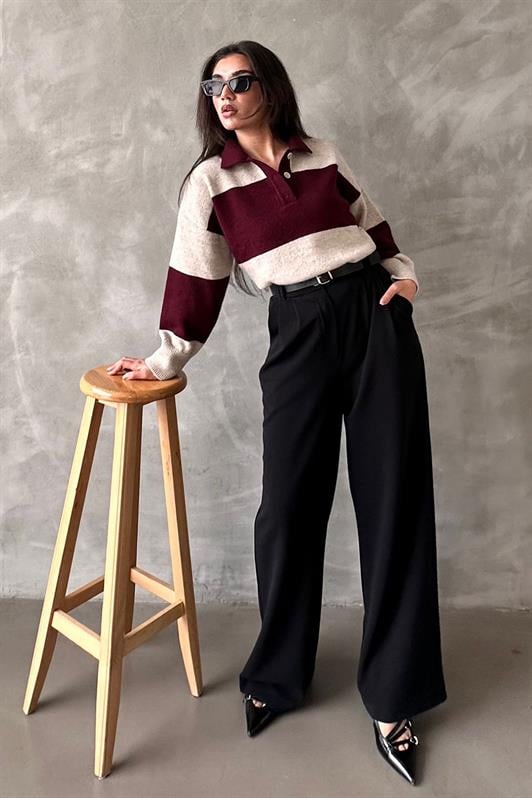 MDX Black Double Pleated Belted Pants Mg2330 - Tuxpan