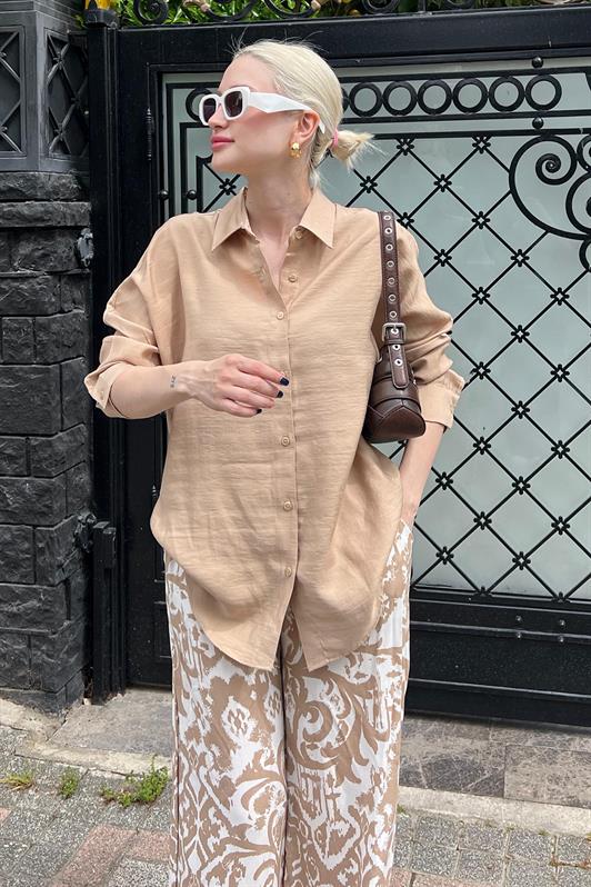 MDX MG2051 Wide Leg Pants with Elasticated Waist in Mink Pattern - Ciudad de Huajuapam de León