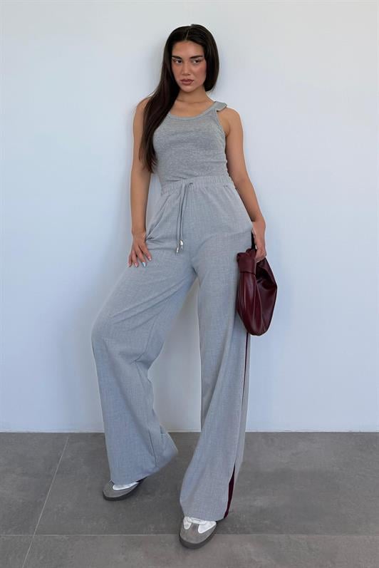 MDX Gray Striped Detailed Wide Leg Women's Pants MG2441 - Vittoria