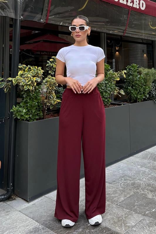 MDX Burgundy High Waist Comfortable Fit Wide Leg Women's Pants MG2309 - Northampton