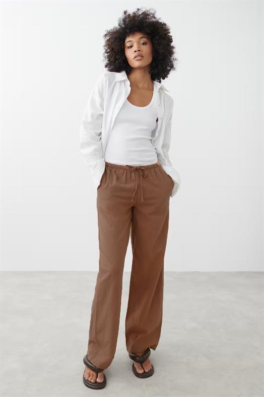 MDX Brown Elastic Waist Wide Leg Pants MG2020 - Stakhanov