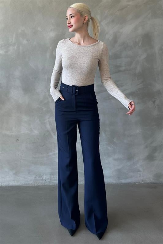 MDX Navy Blue Spanish Flare Women's Fabric Trousers MG2303 - Vaudreuil-Dorion