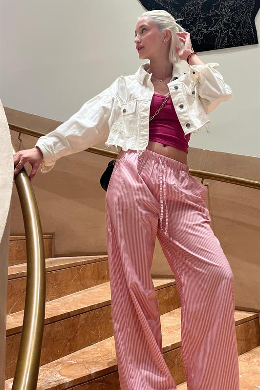 MDX Fuchsia Adjustable Waist Wide Leg Striped Trousers MG2087 - Arecibo