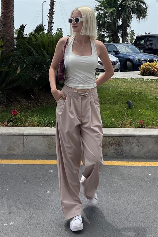 MDX Beige High Waist Comfort Fit Wide Leg Pants MG2120 - New Brunswick