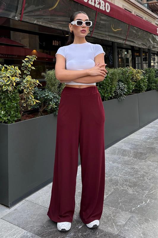 MDX Burgundy High Waist Comfortable Fit Wide Leg Women's Pants MG2309 - Northampton