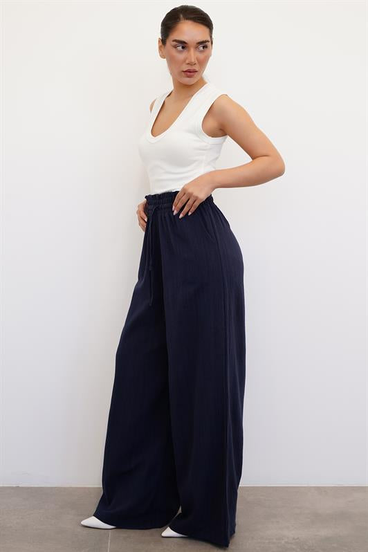 MDX Navy High Waist Wide Leg Pants MG2408 - Chelles