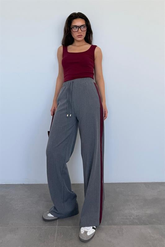 MDX Anthracite Striped Detailed Wide Leg Women's Trousers MG2441 - Coon Rapids