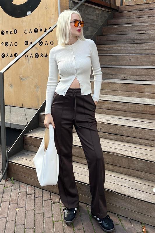 MDX Brown Adjustable High Waisted Wide Leg Pants MG2215 - Quimper