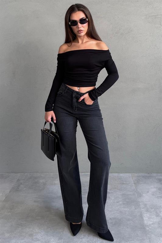 MDX Füme Wide Leg Kadın Kot Pantolon MG2596 - Ragusa