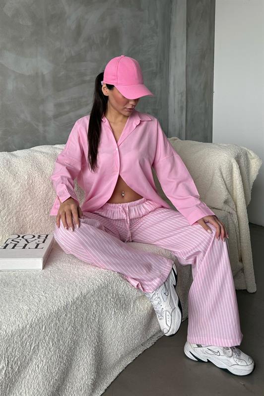 MDX Pink High Waisted Striped Pocket Wide Leg Women's Pants Mg2312 - Mackay