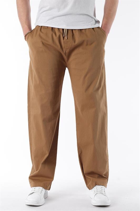MDX Camel Wide Leg High Waist Men's Pants with Belt E7403 - Marratxi