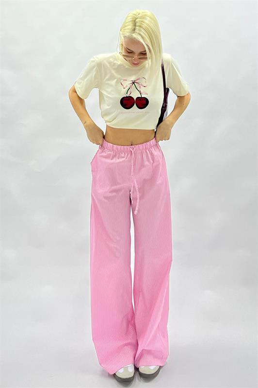 MDX Fuchsia Adjustable Waist Wide Leg Striped Trousers MG2087 - Arecibo