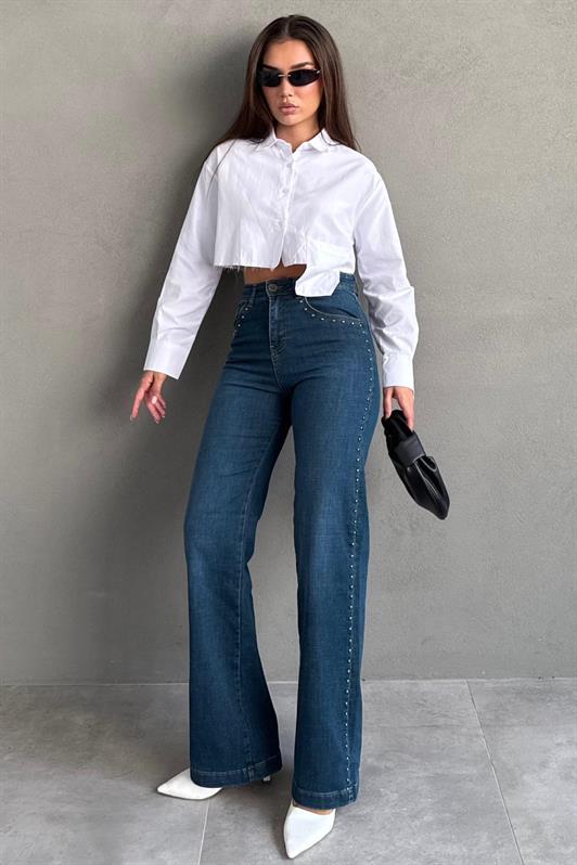 MDX Mavi Wide Leg Kadın Kot Pantolon MG2596 - Everett