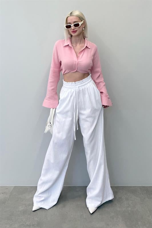 MDX White High Waist Wide Leg Pants MG2408 - New Orleans