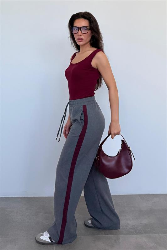 MDX Anthracite Striped Detailed Wide Leg Women's Trousers MG2441 - Coon Rapids