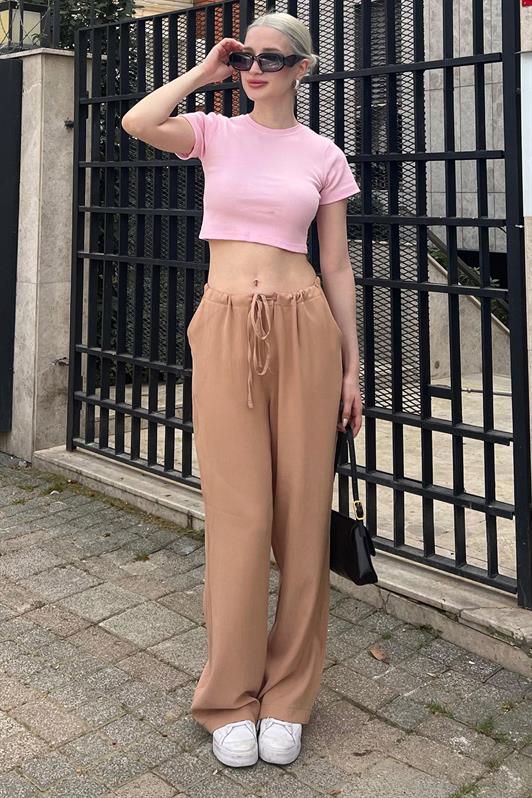 MDX Camel Crinkle Fabric Basic Women's Beach Pants MG1778 - Modugno