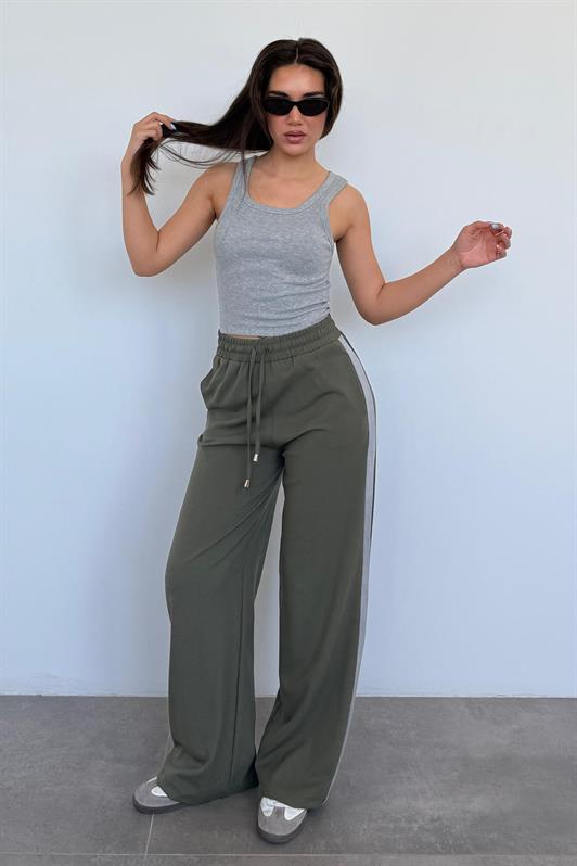 MDX Haki Stripe Detailed Wide Leg Women's Pants MG2441 - Belleville