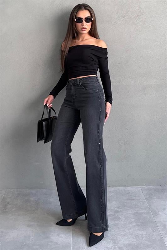 MDX Füme Wide Leg Kadın Kot Pantolon MG2596 - Ragusa