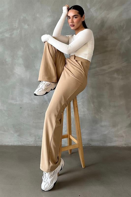 MDX Beige Palazzo Pants with Hook and Loop Closure MG2291 - Norwich