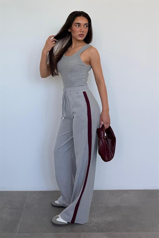 MDX Gray Striped Detailed Wide Leg Women's Pants MG2441 - Vittoria