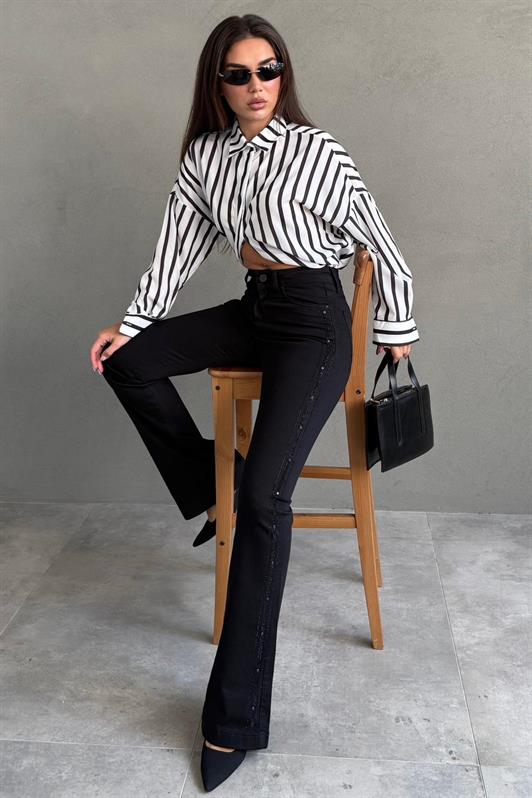 MDX Siyah İspanyol Paça Kadın Kot Pantolon MG2598 - Daugavpils