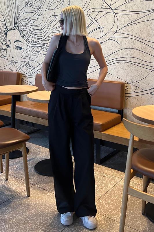 MDX Black High Waist Comfortable Loose Fit Wide Leg Pants MG2120 - Douglasville