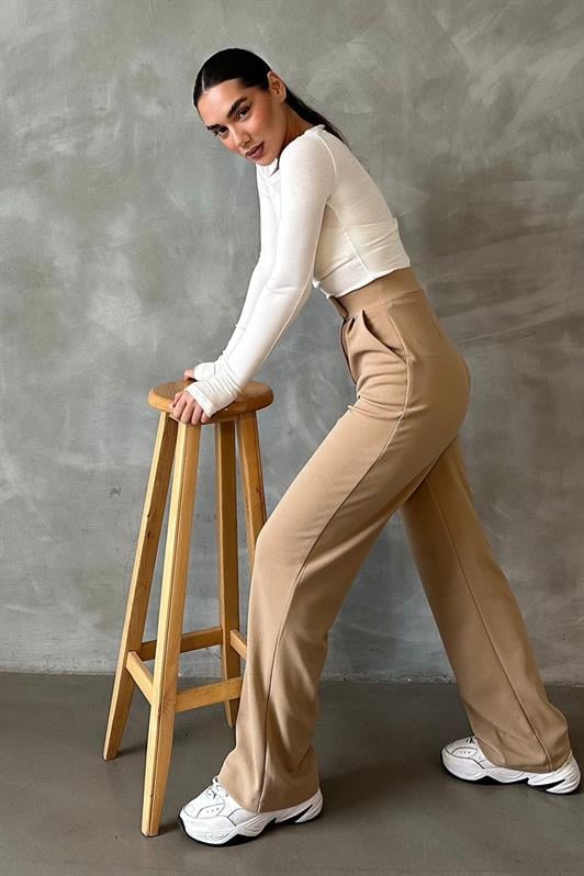 MDX Beige Palazzo Pants with Hook and Loop Closure MG2291 - Norwich