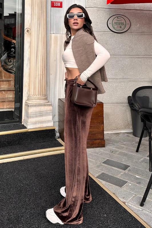 MDX Brown Wide Leg Velvet Pants MG2283 - Enerhodar