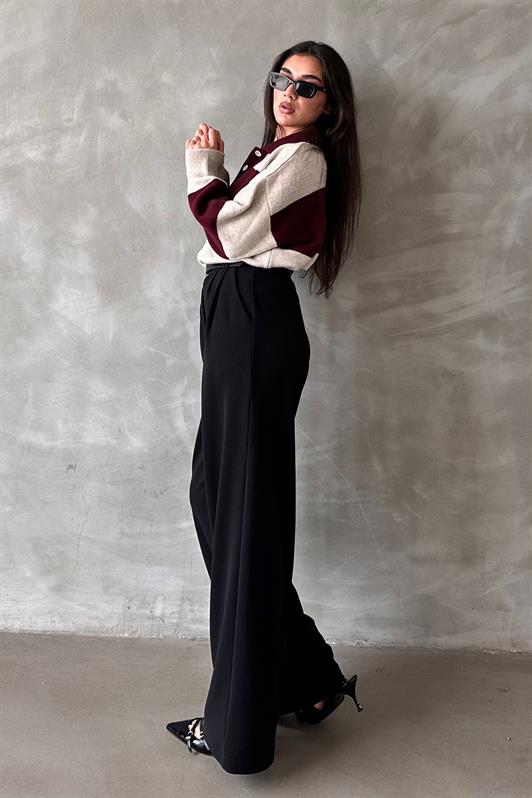 MDX Black Double Pleated Belted Pants Mg2330 - Tuxpan