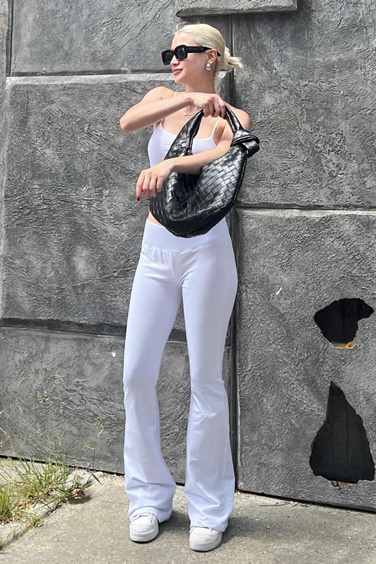 MDX White High Waist Flared Spanish Pants with Belt MG2096 - Esch-sur-Alzette