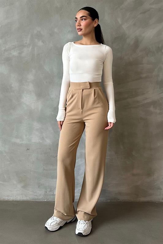 MDX Beige Palazzo Pants with Hook and Loop Closure MG2291 - Norwich