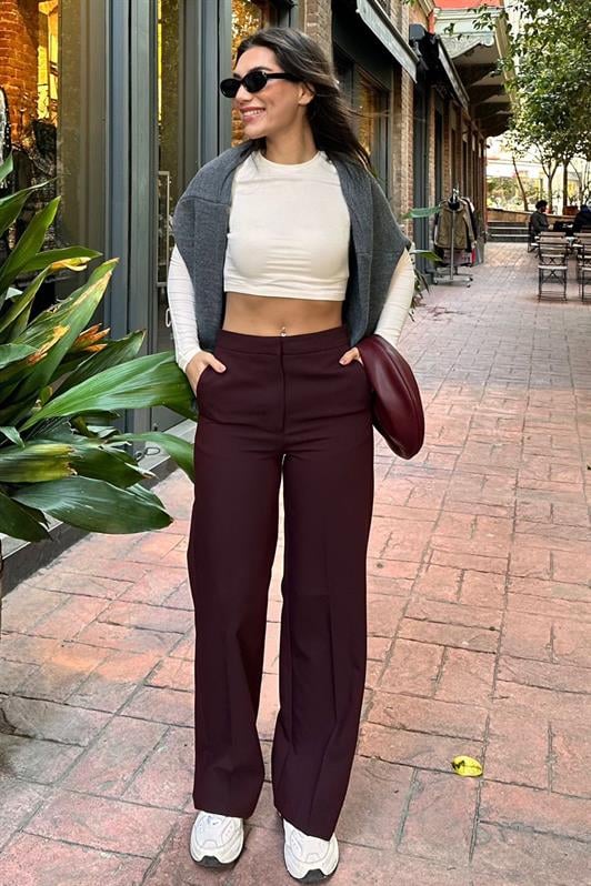 MDX Burgundy High Waist Fabric Pants MG2284 - Recklinghausen