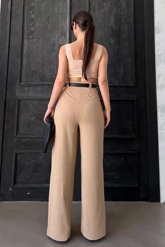 MDX Beige Double Pleated Belted Pants Mg2330 - Chattanooga