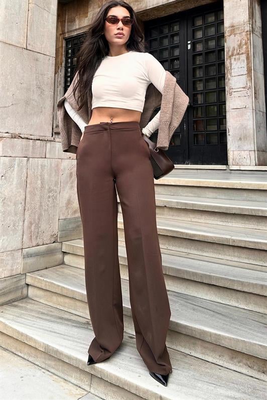 MDX Brown High Waist Fabric Trousers MG2284 - Santa Cruz