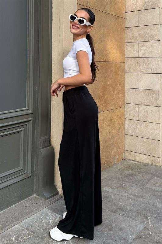 MDX Black High Waist Comfort Fit Wide Leg Women's Pants MG2309 - Velbert