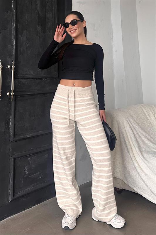 MDX Beige Striped Women's Knit Pants Mg2342 - Windsor