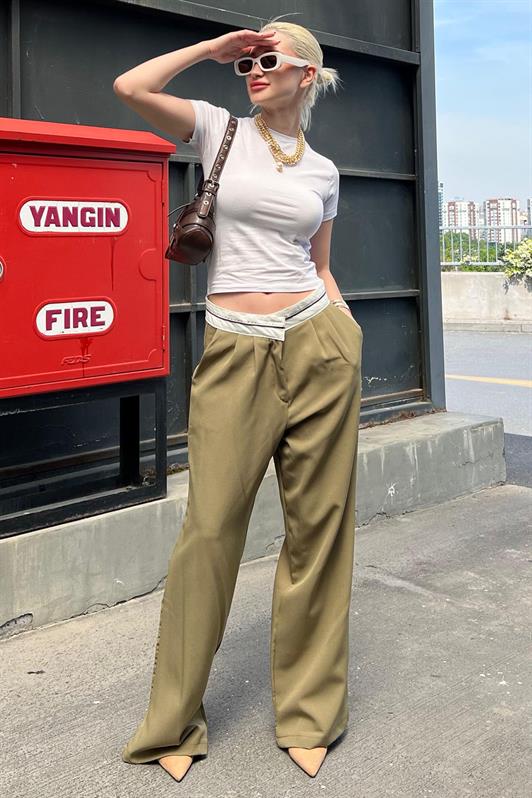 MDX Haki Belt Detailed Wide Leg Pants MG1834 - San Luis Río Colorado