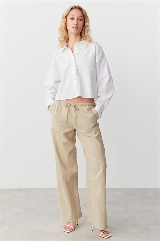 MDX Beige Elastic High Waist Wide Leg Pants MG2020 - Tomatlán