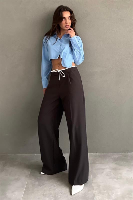 MDX Bitter Coffee Double Waist Banded Wide Leg Women's Pants MG2551 - Grand Island