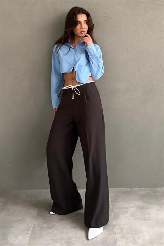 MDX Acı Kahve Çift Bel Bantlı Wide Leg Kadın Pantolon MG2551 - Westchester