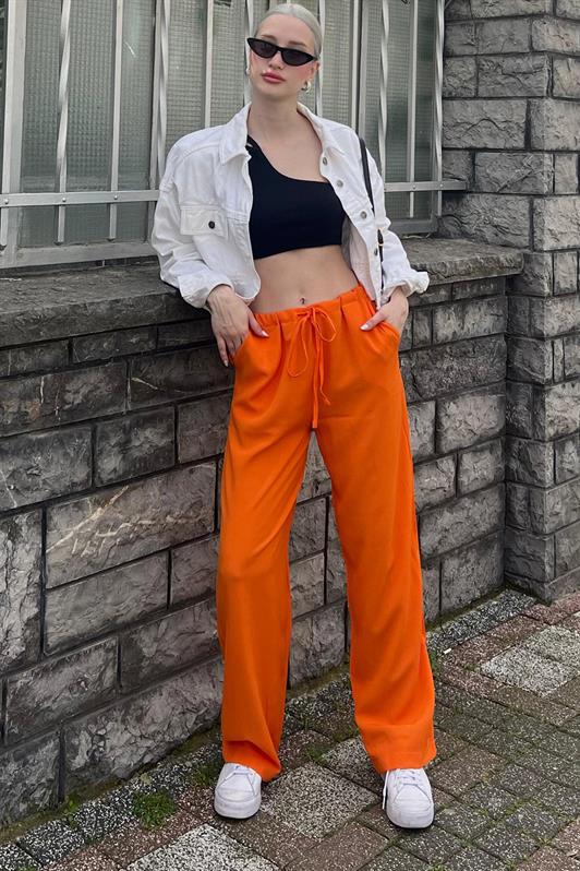 MDX Orange Crinkle Fabric Basic Women's Beach Pants MG1778 - Acambay
