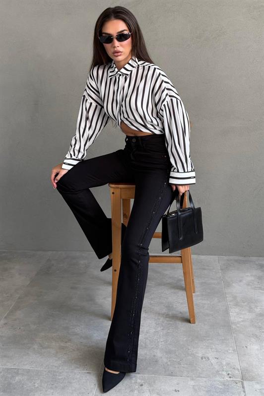 MDX Siyah İspanyol Paça Kadın Kot Pantolon MG2598 - Daugavpils