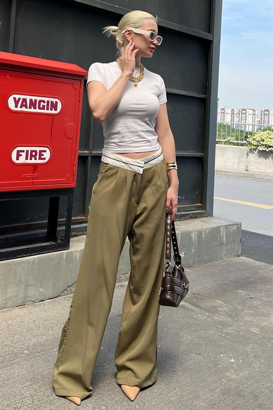 MDX Haki Belt Detailed Wide Leg Pants MG1834 - San Luis Río Colorado