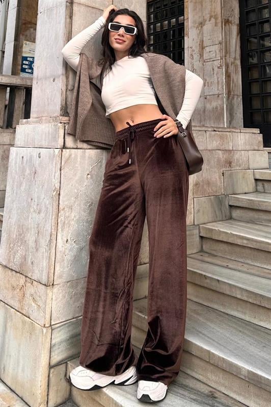 MDX Brown Wide Leg Velvet Pants MG2283 - Enerhodar